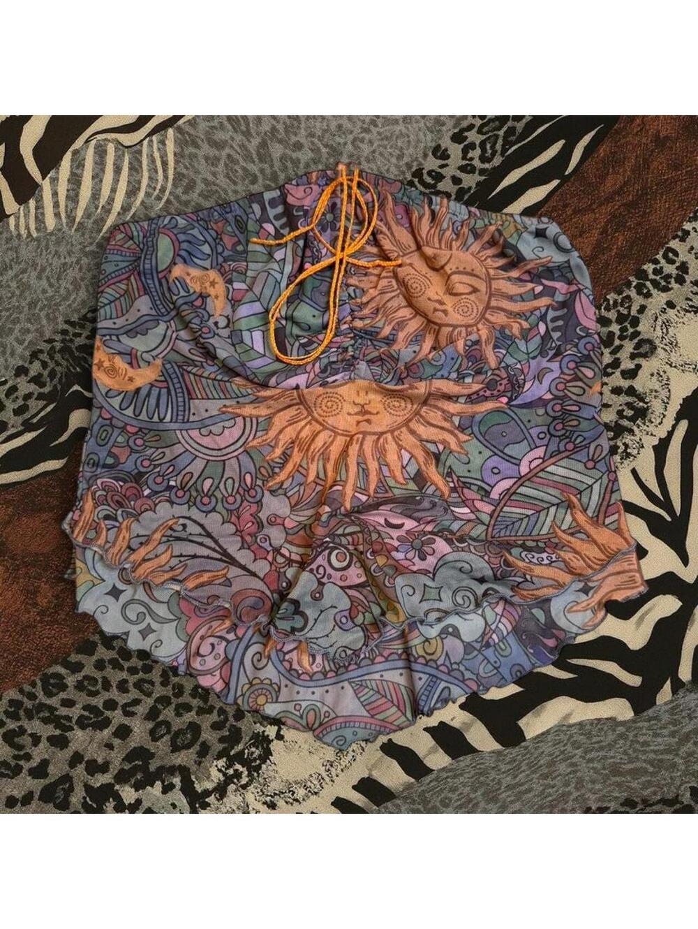 Rowme multicoloured sun and moon tube top, cute little orange front tie Size M